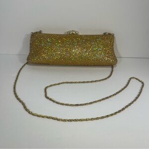 Gold Glitter Clutch Bag with Removable Chain Strap